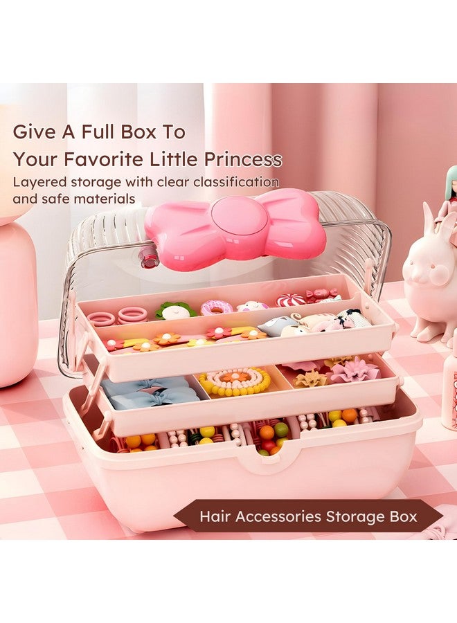 KREPS Hair Accessories Organizer Box, HairRibbon Storage Box Ribbon Box Multi-Purpose 3 Layer Organizer with Handles for Nail Hair Accessories Sewing Supplies Makeup Art Supplies (PINK) - Image 3