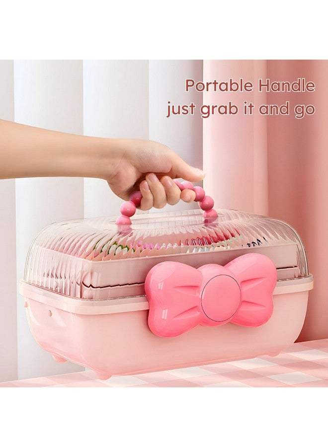 KREPS Hair Accessories Organizer Box, HairRibbon Storage Box Ribbon Box Multi-Purpose 3 Layer Organizer with Handles for Nail Hair Accessories Sewing Supplies Makeup Art Supplies (PINK) - Image 2