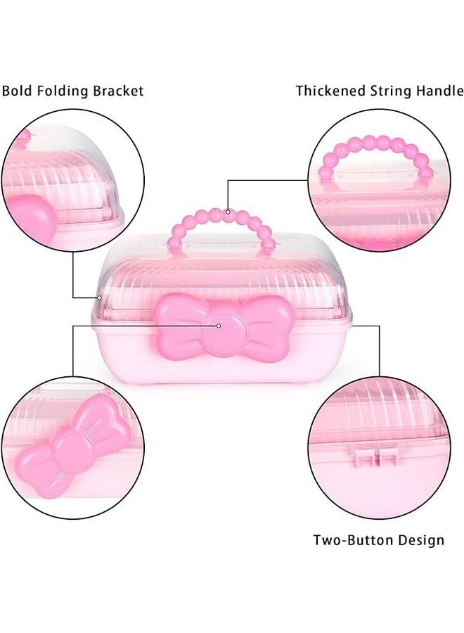 KREPS Hair Accessories Organizer Box, HairRibbon Storage Box Ribbon Box Multi-Purpose 3 Layer Organizer with Handles for Nail Hair Accessories Sewing Supplies Makeup Art Supplies (PINK) - Image 5