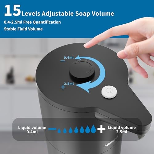 Aunmaon Automatic Soap Dispenser Touchless HandsFree Multi Adjustable Volume Long Battery Life Compatible with Thick Thin DishHand Soap for Bathroom and Kitchen Easy for Toddlers Black - Image 3