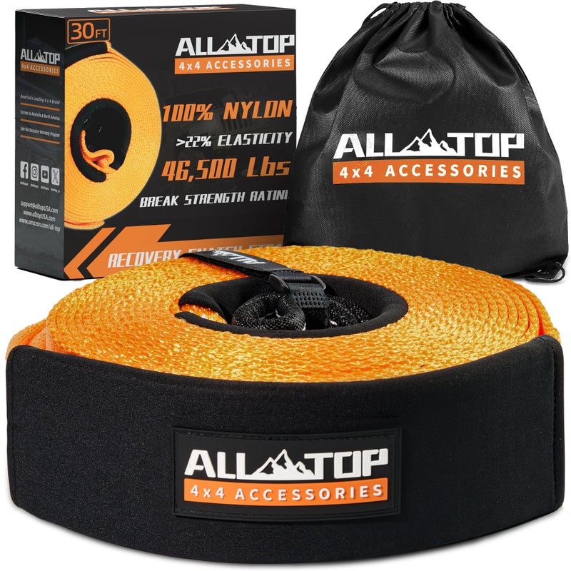 ALLTOP Recovery Snatch Strap 4in x 30ft 46500Lbs Extreme Duty 100 Nylon Kinetic Towing Recovery Strap with 22 Elongation Reinforced Loops