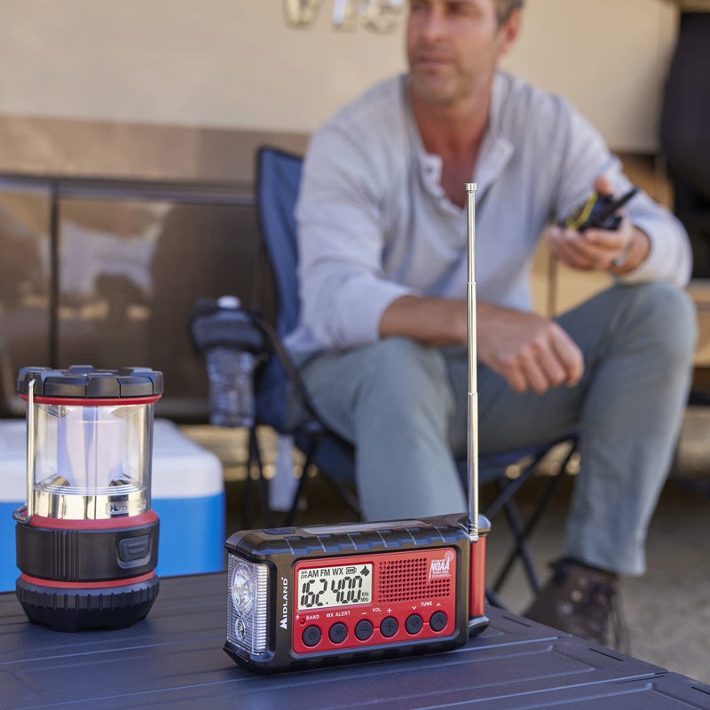 Midland - ER310, Emergency Crank Weather AM/FM Radio - Multiple Power Sources, SOS Emergency Flashlight, Ultrasonic Dog Whistle, & NOAA Weather Scan + Alert (Red/Black) - Image 2