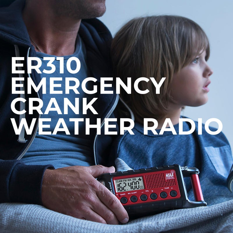 Midland - ER310, Emergency Crank Weather AM/FM Radio - Multiple Power Sources, SOS Emergency Flashlight, Ultrasonic Dog Whistle, & NOAA Weather Scan + Alert (Red/Black) - Image 3
