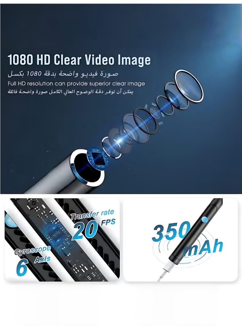 الآلة الصغيرة مجموعة أدوات إزالة شمع الأذن -مزيل شمع الأذن مرئيًا مع الكاميرا ، منظار مع الضوء ، منظف الأذن مع 8 ملتزمات الأذن+6 مغارف الأذن ، مزيل شمع الأذن اللاسلكي لنظام التشغيل iOS ، هواتف Android ، WiFi Visual Otoscope Wax - Image 3