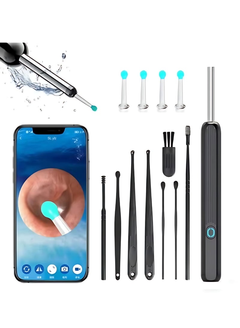 الآلة الصغيرة مجموعة أدوات إزالة شمع الأذن -مزيل شمع الأذن مرئيًا مع الكاميرا ، منظار مع الضوء ، منظف الأذن مع 8 ملتزمات الأذن+6 مغارف الأذن ، مزيل شمع الأذن اللاسلكي لنظام التشغيل iOS ، هواتف Android ، WiFi Visual Otoscope Wax - Image 1