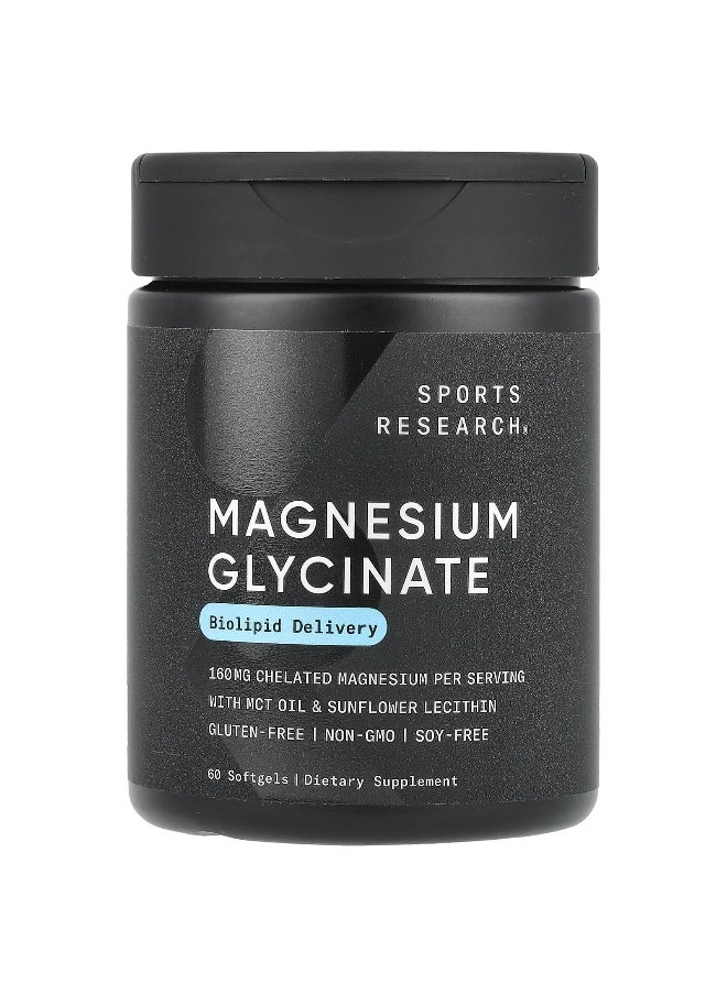 SPORTS RESEARCH Sports Research, Magnesium Glycinate, 160 mg, 60 Softgels (80 mg per Softgel)  - Image 1