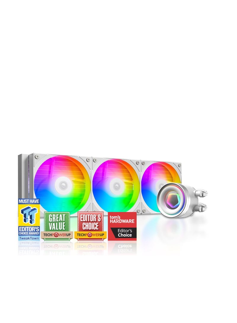 ID-COOLING FX360 INF White 360mm Liquid CPU Cooler, AIO Cooler ARGB Infinity Mirror Effect, 3x120mm Daisy-Chained Fans Low-Noise Operating 27.2dB(A) Max., Intel LGA1851/1700/1200/115X; AMD AM5/AM4 - Image 1