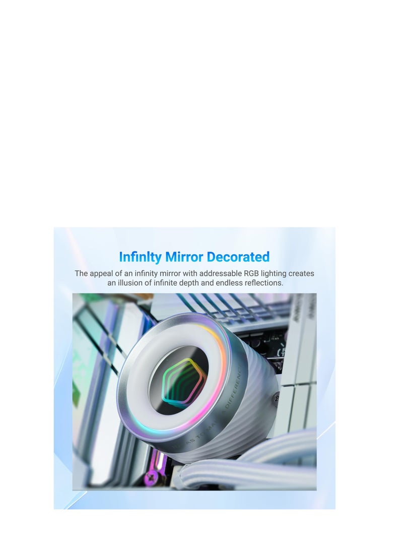 ID-COOLING FX360 INF White 360mm Liquid CPU Cooler, AIO Cooler ARGB Infinity Mirror Effect, 3x120mm Daisy-Chained Fans Low-Noise Operating 27.2dB(A) Max., Intel LGA1851/1700/1200/115X; AMD AM5/AM4 - Image 2