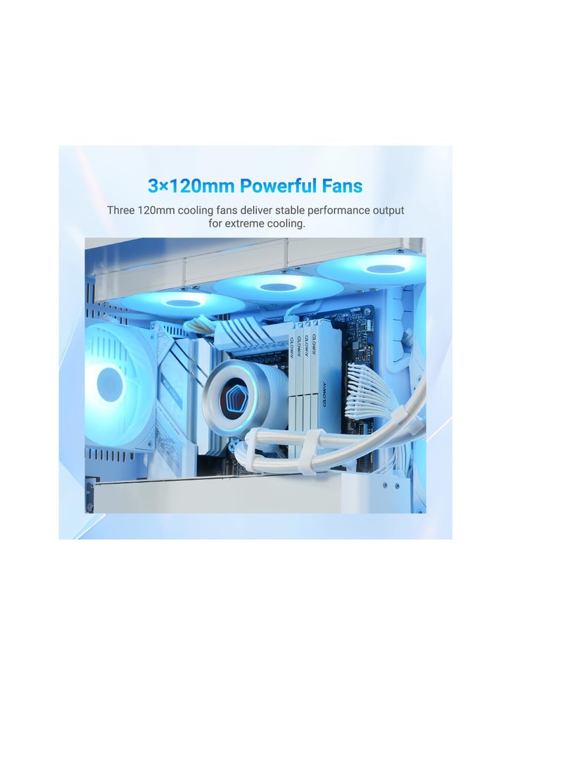 ID-COOLING FX360 INF White 360mm Liquid CPU Cooler, AIO Cooler ARGB Infinity Mirror Effect, 3x120mm Daisy-Chained Fans Low-Noise Operating 27.2dB(A) Max., Intel LGA1851/1700/1200/115X; AMD AM5/AM4 - Image 4
