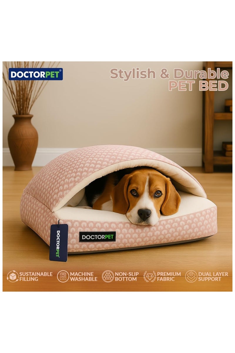 DOCTERPET Doctor Pet Block Sleeping Pet Bed Small - Pink - Soft & Sustainable Cave-Style Cocoon Bed for Dogs & Cats, Washable with Anti-Slip Base – 50 x 40 x 10 cm - Image 4