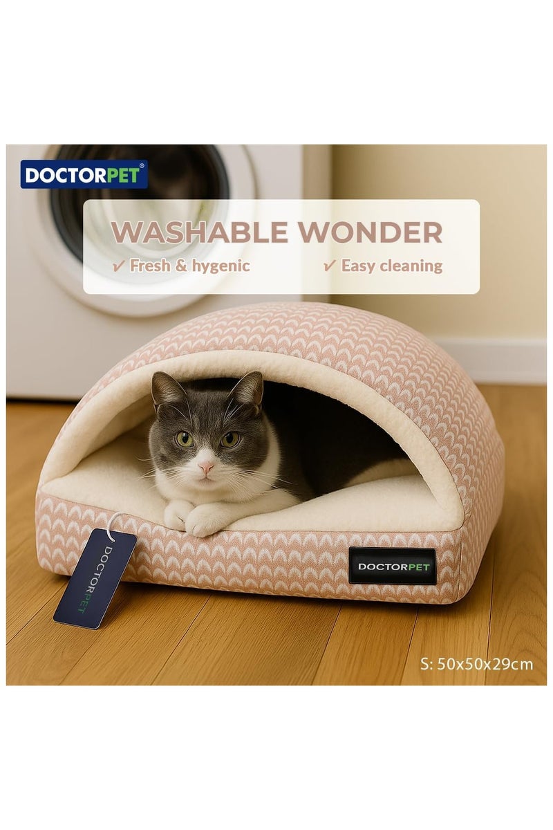 DOCTERPET Doctor Pet Block Sleeping Pet Bed Small - Pink - Soft & Sustainable Cave-Style Cocoon Bed for Dogs & Cats, Washable with Anti-Slip Base – 50 x 40 x 10 cm - Image 3