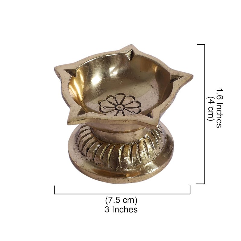 Two Moustaches Ethnic Flower Carved 5 Oil Wicks Brass Diya Brass Diya for Puja Brass Deepak for Pooja Mandir Gifts for Diwali Housewarmings Gifts 100 Pure Brass Antique White Pack of 1 - Image 5