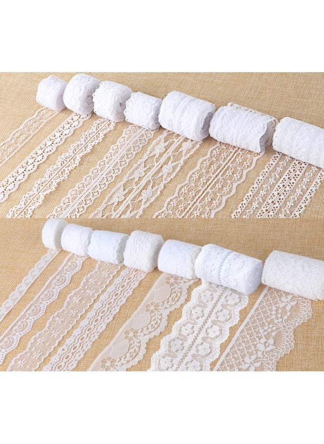 ilauke - 46 Yards White Lace Ribbon 14 Rolls Vintage Lace Trims 0.6 To 2.1 Inch Ribbon Lace With Assorted Pattern For Sewing Crafts Wedding Ribbon Flower Ribbon 3.28 Yards Each - Image 1