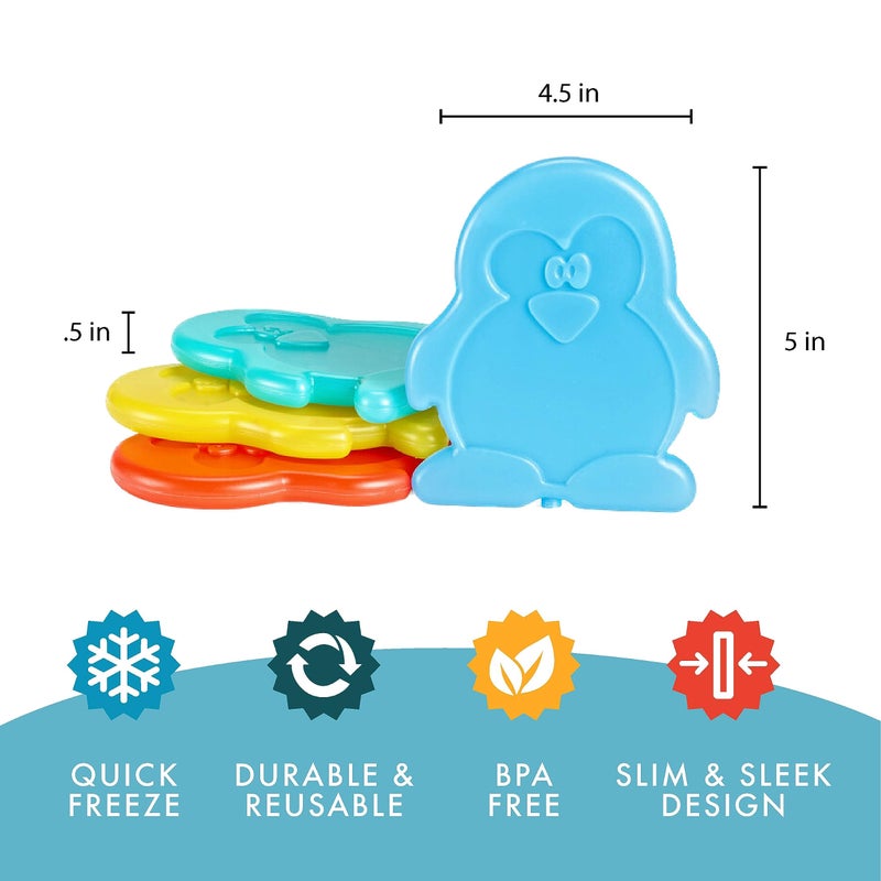 Fit&Fresh Fit & Fresh Cool Coolers Kids Lunch Box Ice Packs, Slim Ice Packs for Lunch Bags, Lunch Ice Packs Reusable-Multicolored, Set of 4 (Penguin) - Image 3