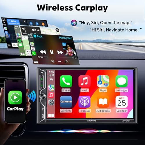 SJOYBRING [QLED Screen Upgrade] 7" Double Din Car Stereo with Wireless Apple CarPlay and Android Auto, 240W Powerful Sound, 4.2-Channel Audio Output, Bluetooth, MirrorLink, Backup Camera, AM/FM Car Radio - Image 2