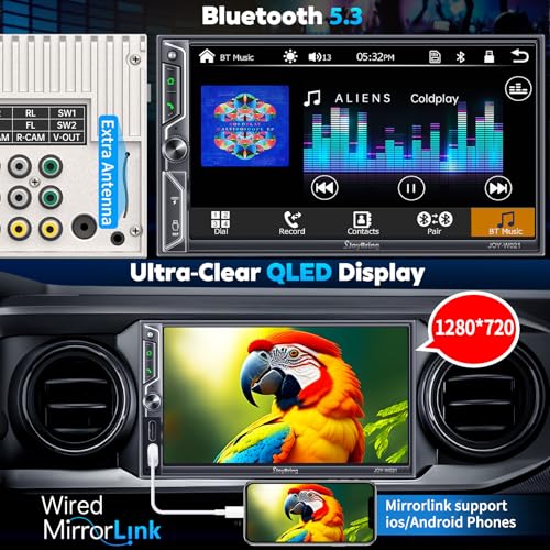 SJOYBRING [QLED Screen Upgrade] 7" Double Din Car Stereo with Wireless Apple CarPlay and Android Auto, 240W Powerful Sound, 4.2-Channel Audio Output, Bluetooth, MirrorLink, Backup Camera, AM/FM Car Radio - Image 5
