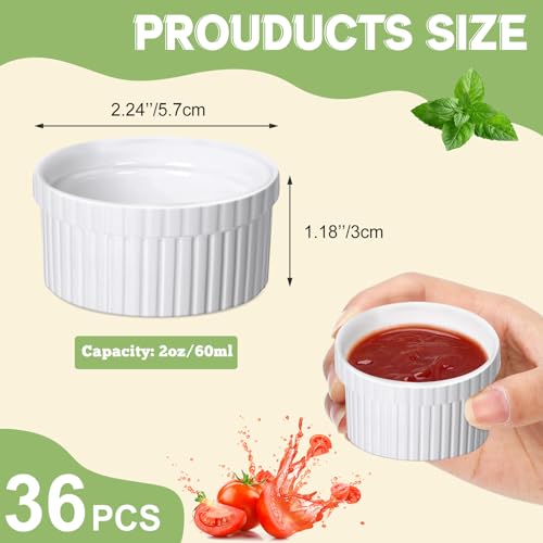 Ziliny 36 Pcs Mini Ramekins 2 oz Porcelain Souffle Oven Dishwasher Safe Small Ceramic Baking Dipping Sauce Ramekins for Charcuterie Board Creme Brulee Dishes Condiment Sauce Dipping Cups - Image 3