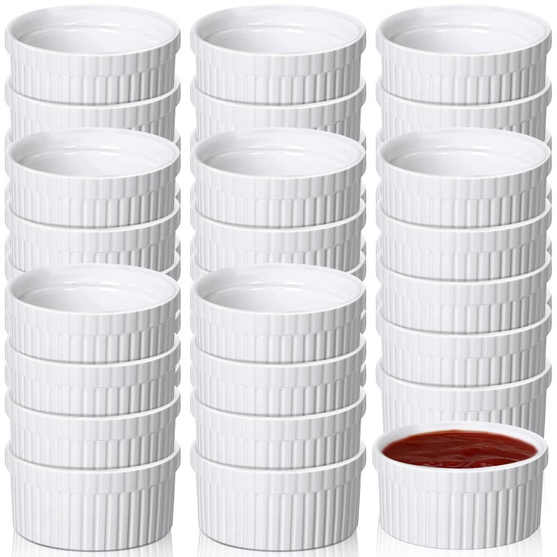 Ziliny 36 Pcs Mini Ramekins 2 oz Porcelain Souffle Oven Dishwasher Safe Small Ceramic Baking Dipping Sauce Ramekins for Charcuterie Board Creme Brulee Dishes Condiment Sauce Dipping Cups - Image 2