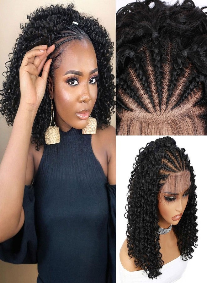 Fancy Hair Cornrow with Curly Hair Wig HD Lace Front Braided Wig with Baby Hair Pre Plucked Glueless Transparent 13x4 Inch Lace Frontal Wig for Black Women - Image 1