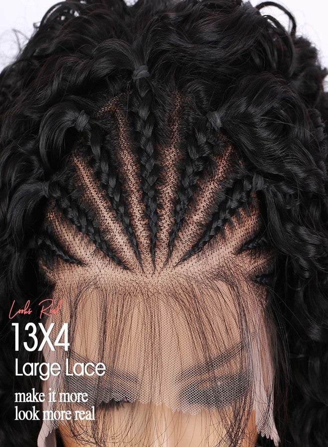 Fancy Hair Cornrow with Curly Hair Wig HD Lace Front Braided Wig with Baby Hair Pre Plucked Glueless Transparent 13x4 Inch Lace Frontal Wig for Black Women - Image 5