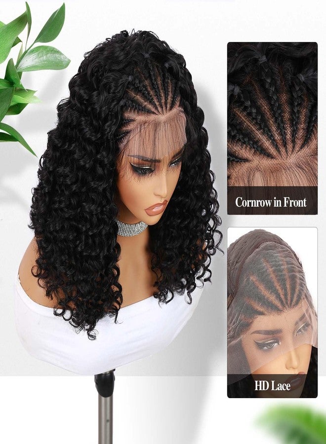 Fancy Hair Cornrow with Curly Hair Wig HD Lace Front Braided Wig with Baby Hair Pre Plucked Glueless Transparent 13x4 Inch Lace Frontal Wig for Black Women - Image 3