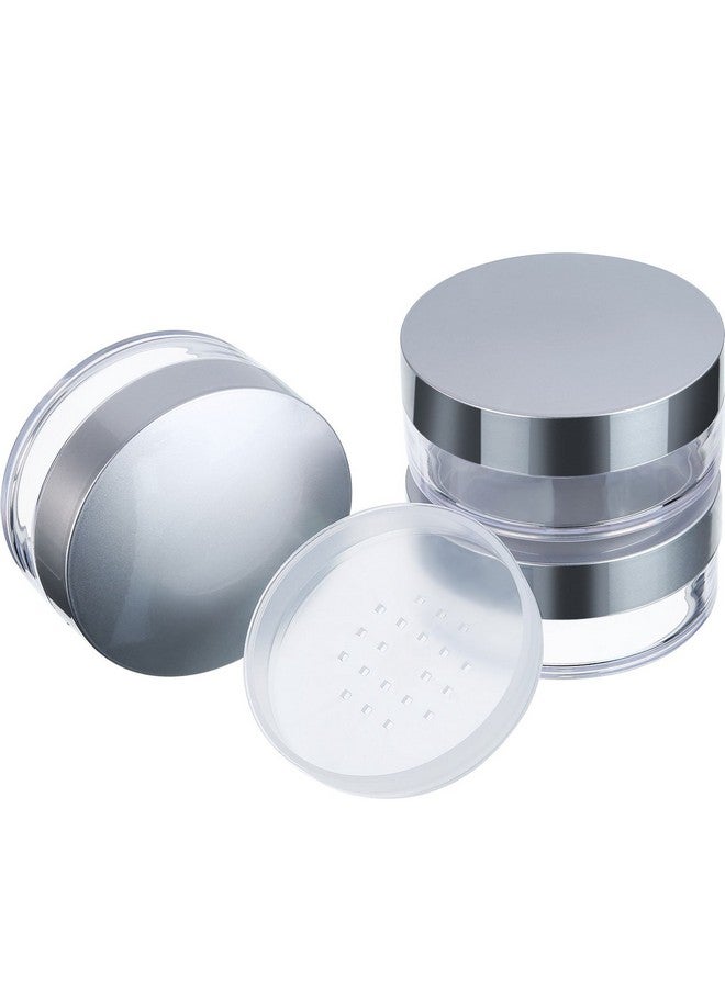 Hotop 3 Pieces 50 Ml Plastic Empty Powder Case Face Powder Makeup Jar Travel Kit Blusher Cosmetic Makeup Containers With Sifter And Lids (Silver Without Powder Puff) - Image 1