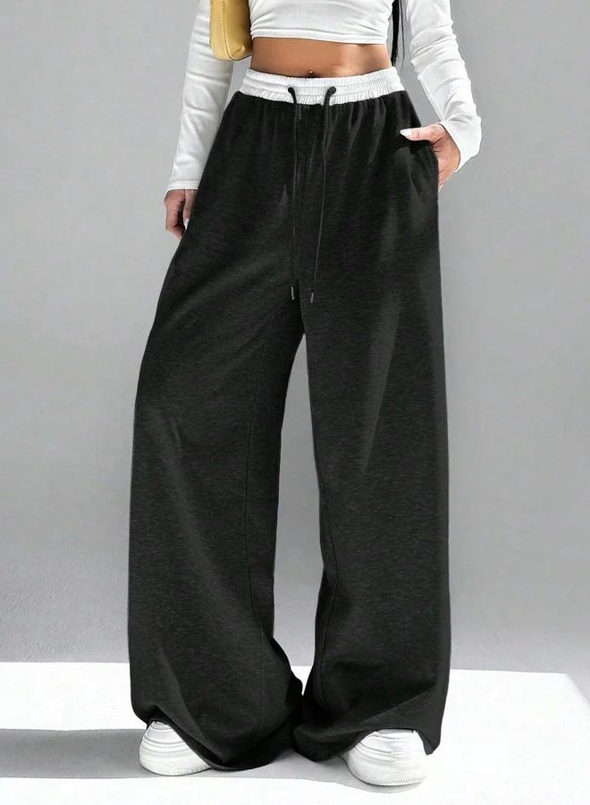 تايك تو Take Two Women Black Contrast Waistband Oversized Joggers