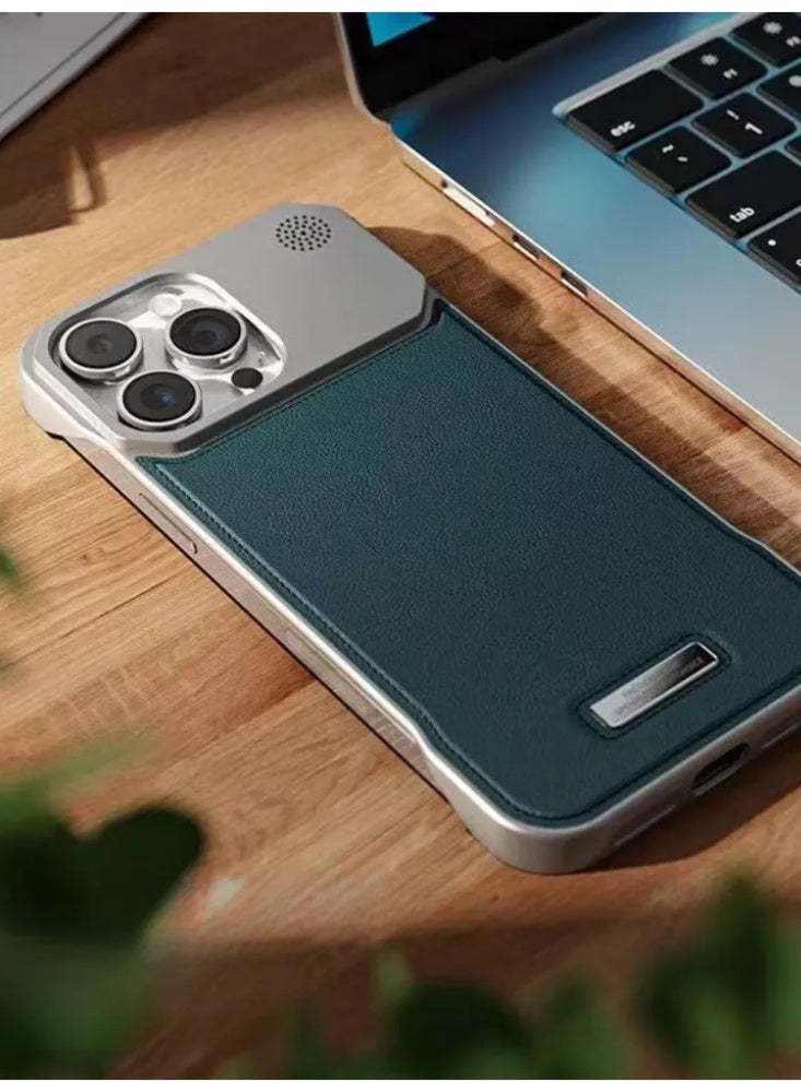 Men's Premium Leather Texture Phone Case, Shockproof Metal Frame Cover for iPhone 17 Pro Max - Image 2