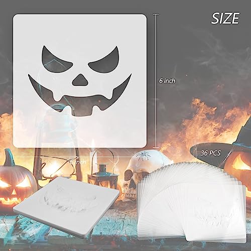 Sakolla 36 Pieces Halloween Drawing Stencils, 6 Inch Plastic Reusable Pumpkin Faces Painting Stencil for DIY Pumpkin Carving, Wood, Walls Art and Halloween Decoration - Image 3