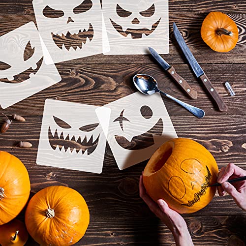 Sakolla 36 Pieces Halloween Drawing Stencils, 6 Inch Plastic Reusable Pumpkin Faces Painting Stencil for DIY Pumpkin Carving, Wood, Walls Art and Halloween Decoration - Image 4