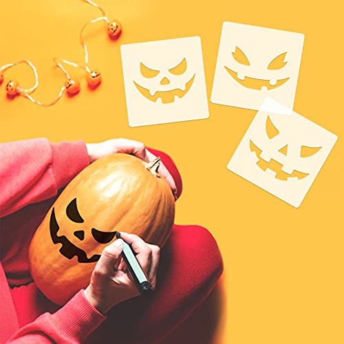 Sakolla 36 Pieces Halloween Drawing Stencils, 6 Inch Plastic Reusable Pumpkin Faces Painting Stencil for DIY Pumpkin Carving, Wood, Walls Art and Halloween Decoration - Image 5