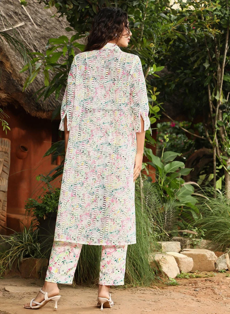 Qissa  Women's Rose Pink & Off-White Bohemian Flora Co-Ord Set for Women | Best Price UAE