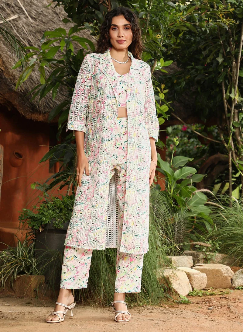 Qissa  Women's Rose Pink & Off-White Bohemian Flora Co-Ord Set for Women | Best Price UAE