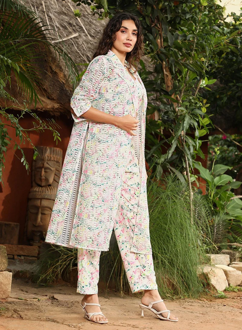 Qissa  Women's Rose Pink & Off-White Bohemian Flora Co-Ord Set for Women | Best Price UAE