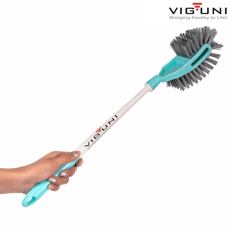 VIGUNI Viguni Toilet Brush JumboXL Double Hockey Long Handle Heavy Duty Brush Curved Design Toilet Brush Superior PET Fiber Dual Side Bristles Aqua Green - Image 5