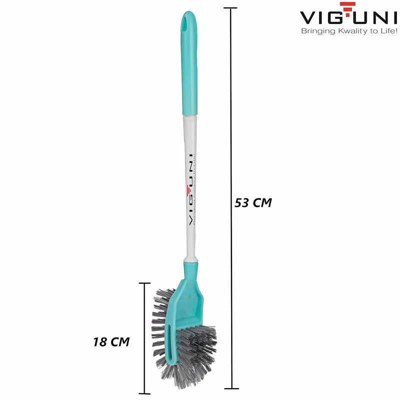 VIGUNI Viguni Toilet Brush JumboXL Double Hockey Long Handle Heavy Duty Brush Curved Design Toilet Brush Superior PET Fiber Dual Side Bristles Aqua Green - Image 2