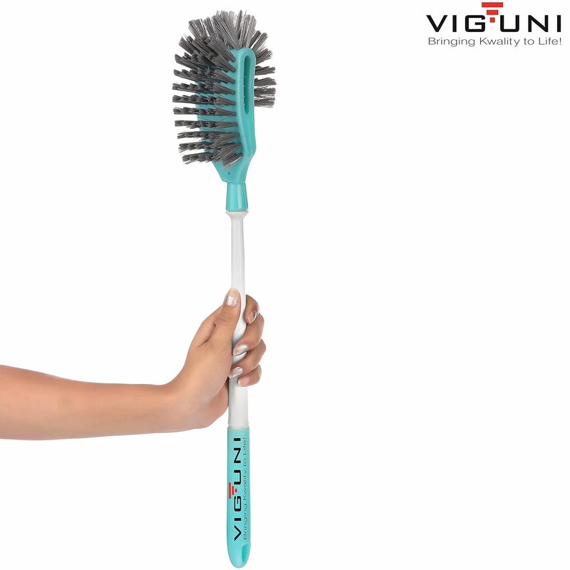 VIGUNI Viguni Toilet Brush JumboXL Double Hockey Long Handle Heavy Duty Brush Curved Design Toilet Brush Superior PET Fiber Dual Side Bristles Aqua Green - Image 3