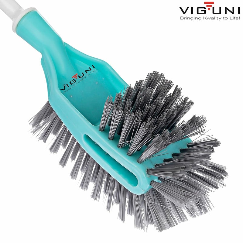 VIGUNI Viguni Toilet Brush JumboXL Double Hockey Long Handle Heavy Duty Brush Curved Design Toilet Brush Superior PET Fiber Dual Side Bristles Aqua Green - Image 4