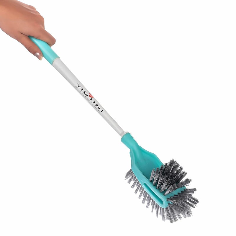 VIGUNI Viguni Toilet Brush JumboXL Double Hockey Long Handle Heavy Duty Brush Curved Design Toilet Brush Superior PET Fiber Dual Side Bristles Aqua Green - Image 1