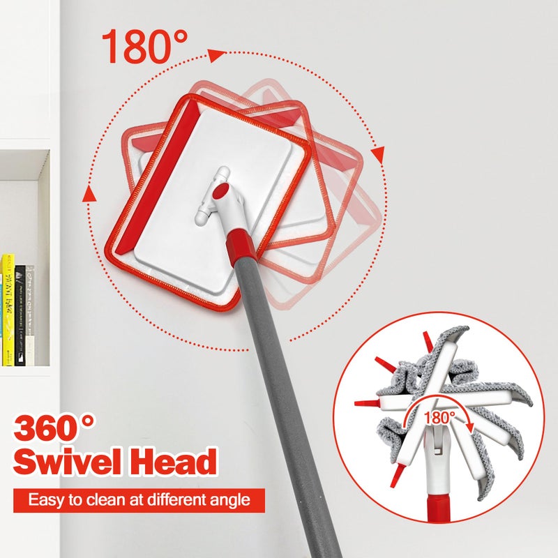 JEHONN Baseboard Cleaner Tool with Handle, 56 inches Base Boards Cleaning Mop Scrubber, 1 Stiff Bristles Brush, 2 Chenille and 2 Microfiber Pads, Wall Duster for Floorboard Ceiling Window Tile - Image 2