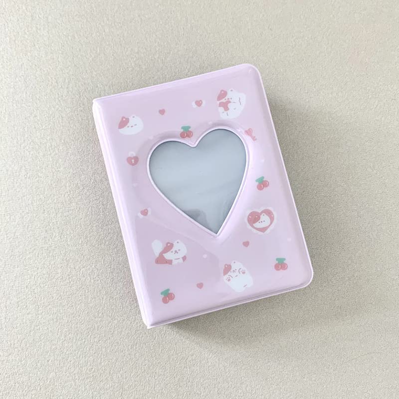YAHUIPEIUS 3 Inch Mini Photo Album, Heart Hollow Card Binder Photo Card Holder with Pendant 40 Pockets (pink white cat) - Image 4