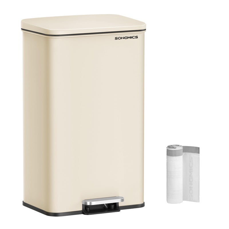 SONGMICS صندوق قمامة مطبخ SONGMICS سعة 105 جالون 40 لتر صندوق قمامة كبير مع غطاء من الفولاذ المقاوم للصدأ إغلاق ناعم 15 كيس قمامة متضمن لون بيج رملي ULTB540A01