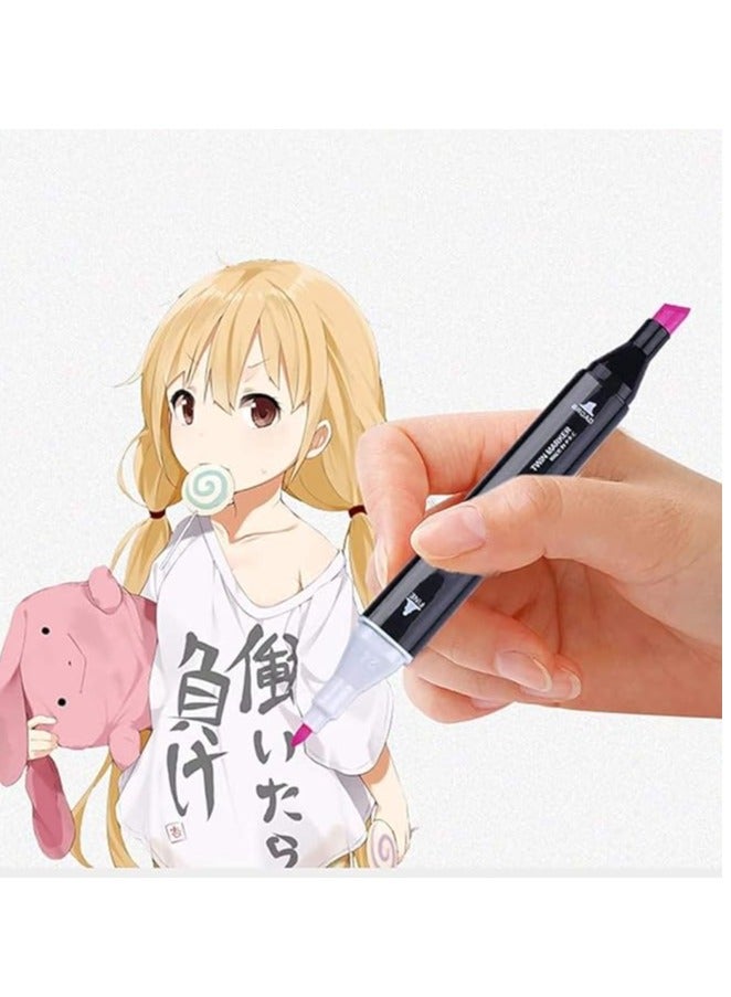 أقلام تحديد 80 لونًا من ، أقلام فنية للرسم، أقلام تحديد فنية دائمة للأطفال والكبار، قلم تلوين الرسوم المتحركة والمانغا، قلم تحديد رسومي مزدوج الرأس (80 لونًا) - Image 3