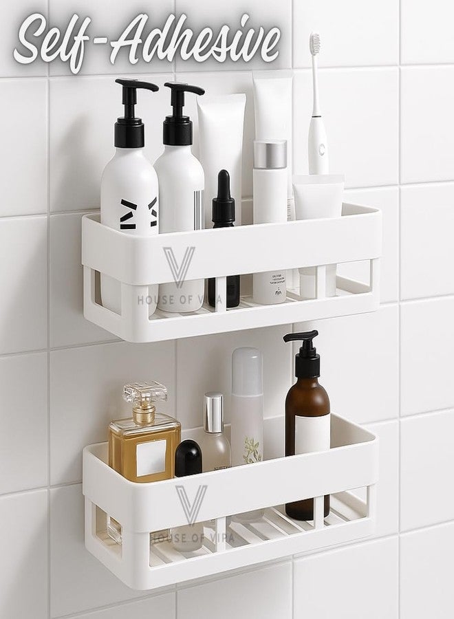 Celvee Bathroom Shelf Without Drill, Adhesive Wall Organiser, Waterproof, Rust-Free, 2 Shelves and 2 Soap Dish, for Kitchen and Washbasin - Image 2