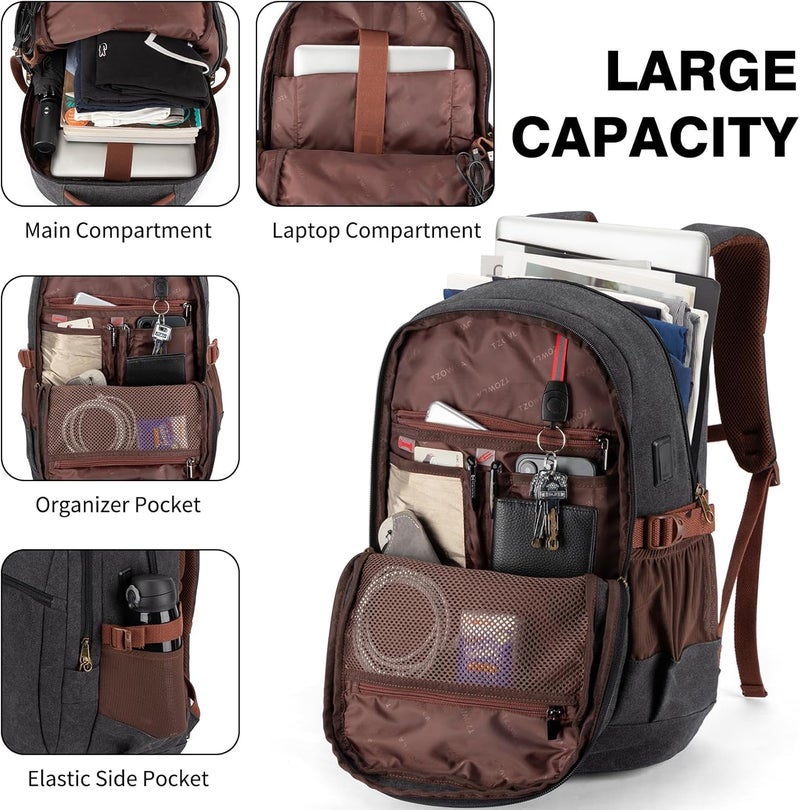 Tzowla Vintage Canvas Laptop Backpack for Men and Women,College Travel Work Rucksack Fit 15.6 Inch Laoptop - Image 2