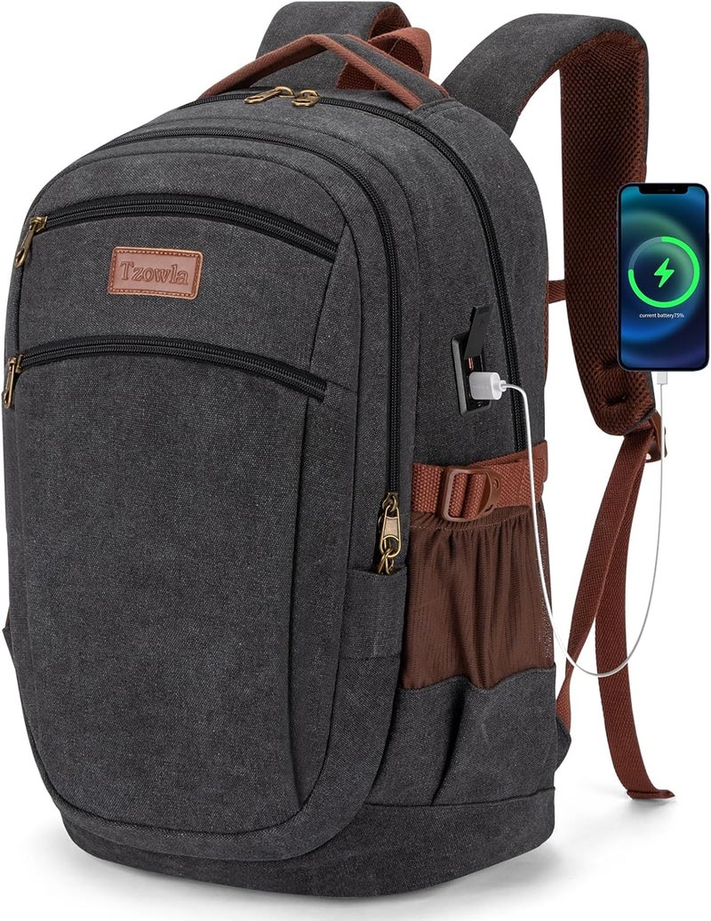 Tzowla Vintage Canvas Laptop Backpack for Men and Women,College Travel Work Rucksack Fit 15.6 Inch Laoptop - Image 1