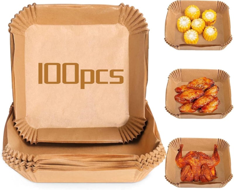 Home-Brand 100Pcs Air Fryer Disposable Paper Liner, Square, 6.3 inches, Brown, Baking Paper