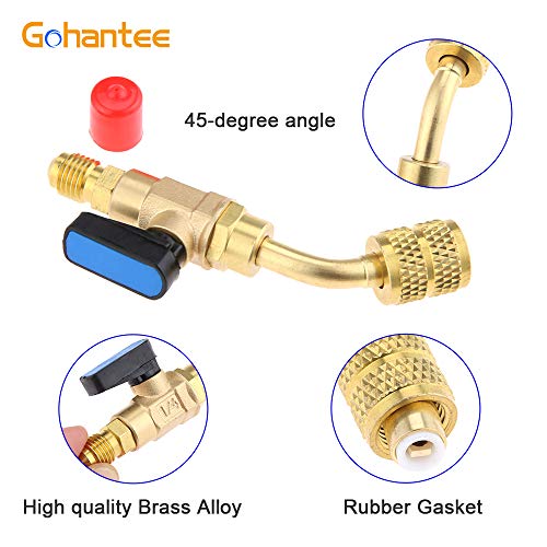 gohantee R410a Air Conditioner Ball Valve, 1/4" SAE Adapter HVAC A/C Angled SHUT-OFF Ball Valve for R22 R12 Refrigerant Brass Adapter - Image 3