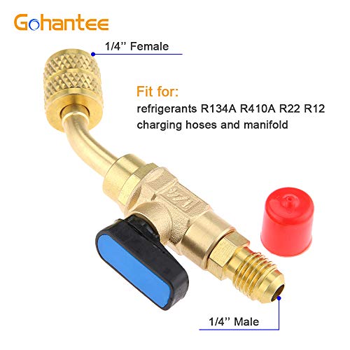 gohantee R410a Air Conditioner Ball Valve, 1/4" SAE Adapter HVAC A/C Angled SHUT-OFF Ball Valve for R22 R12 Refrigerant Brass Adapter - Image 2