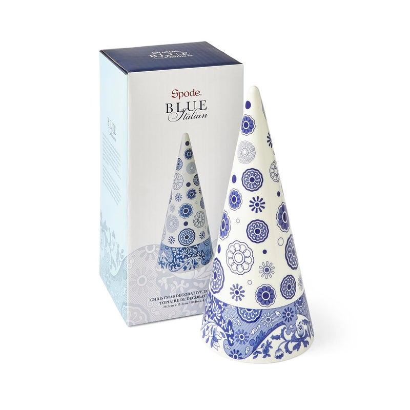 Spode Blue Italian Cone Shaped Topiary  Topiary for Home Dcor with Iconic Blue Italian Motif  Made of Fine Porcelain 10